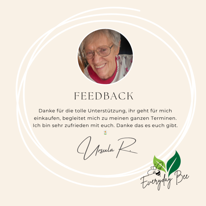 Ursula Feedback von einer Frau, die sich für die Unterstützung beim Einkauf bedankt.