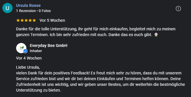 Google Bewertungen Eine 5-Sterne-Bewertung für einen ausgezeichneten Service und hilfreiche Unterstützung.